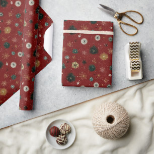 Rode vakantiepatroon met sneeuwvlokken cadeaupapier