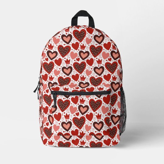 Rode Valentijn harten en kroonmotief Bedrukte Rugzak (Voorkant)