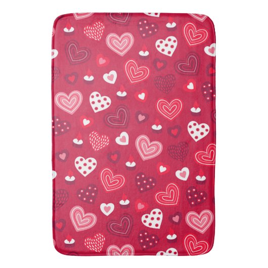 Rode Valentijn hartenpatroon Badmat (Voorkant Verticaal)