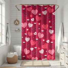 Rode Valentijn hartenpatroon Douchegordijn