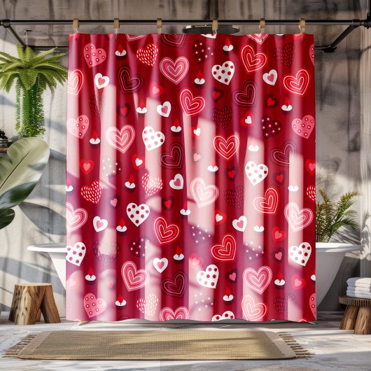 Rode Valentijn hartenpatroon Douchegordijn