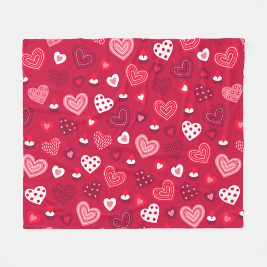 Rode Valentijn hartenpatroon Fleece Deken (Voorkant (Horizontaal))