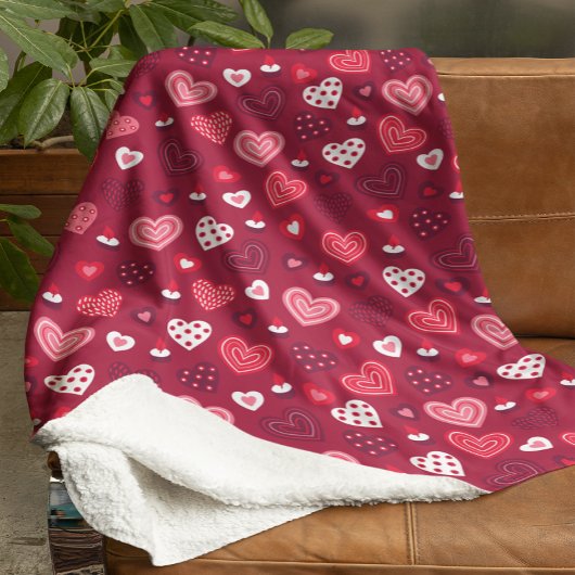 Rode Valentijn hartenpatroon Fleece Deken