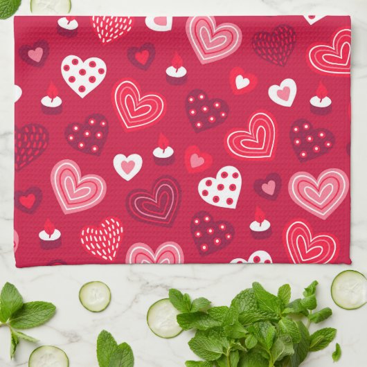 Rode Valentijn hartenpatroon Theedoek (Gevouwen)