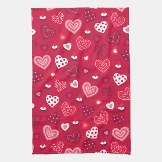 Rode Valentijn hartenpatroon Theedoek (Verticaal)
