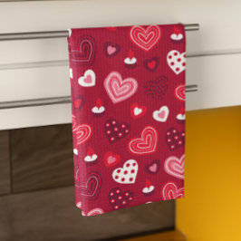 Rode Valentijn hartenpatroon Theedoek