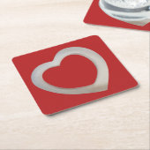 Rode Valentijn minimalistisch wit 3D hart Kartonnen Onderzetters (Schuin)