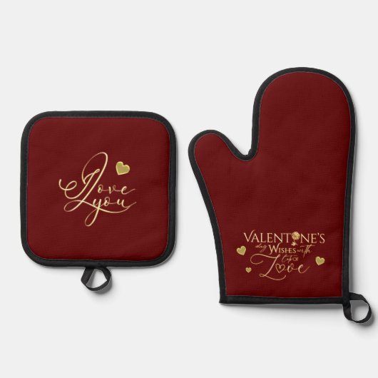 Rode Valentijnsdag Cadeaus Ovenwant & Pannenlap Set (Voorkant)