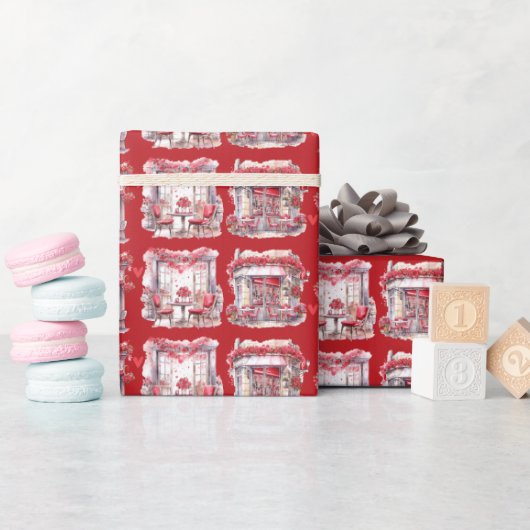 Rode Valentijnsdag Café Romantisch Cadeaupapier (Baby Shower)