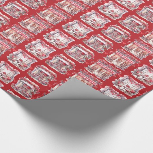 Rode Valentijnsdag Café Romantisch Cadeaupapier (Hoek)