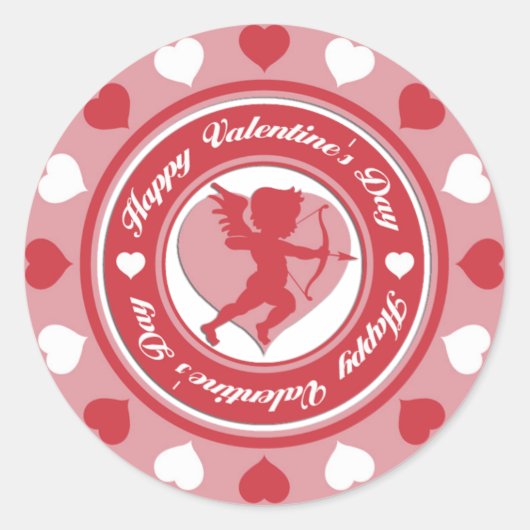 Rode Valentijnsdag Cupido en Harten Ronde Sticker (Voorkant)
