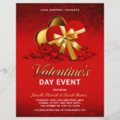Rode Valentijnsdag Evenement Hart Box & Rozenblaad Flyer (Voorkant)