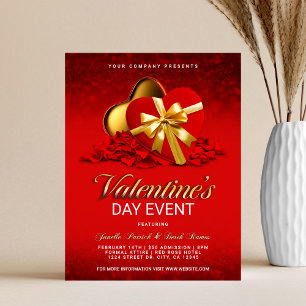 Rode Valentijnsdag Evenement Hart Box & Rozenblaad Flyer
