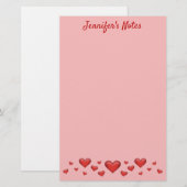 Rode Valentijnsdag Hartjes & Aangepaste Tekst Briefpapier (Voorkant / Achterkant)