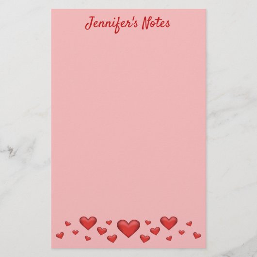 Rode Valentijnsdag Hartjes & Aangepaste Tekst Briefpapier (Voorkant)