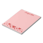 Rode Valentijnsdag Hartjes & Aangepaste Tekst Notitieblok (Linkerzijde)