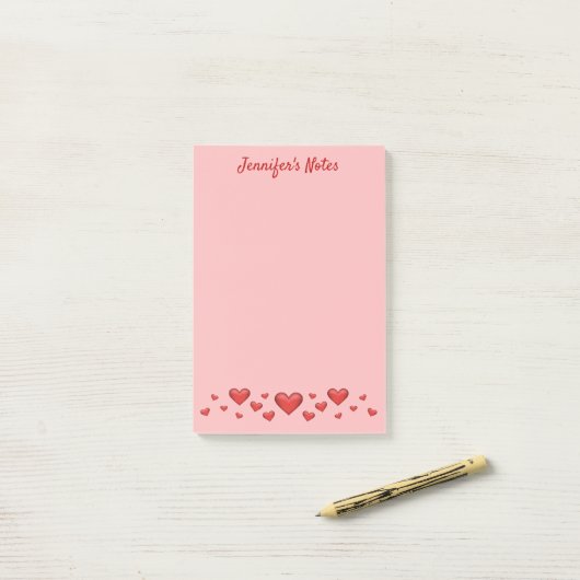 Rode Valentijnsdag Hartjes & Aangepaste Tekst Post-it® Notes (Op bureau)
