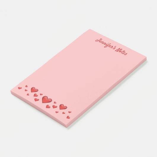 Rode Valentijnsdag Hartjes & Aangepaste Tekst Post-it® Notes (Schuin)