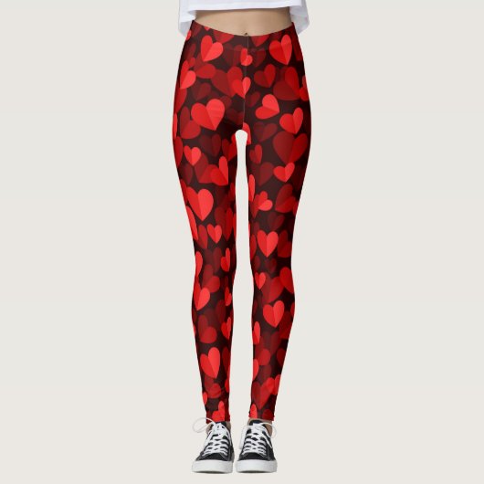 Rode Valentijnsdag hartpatroon Leggings (Voorkant)