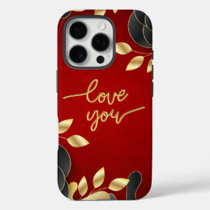 Rode Valentijnsdag houdt van je met bloemig Lijst iPhone 16 Pro Hoesje