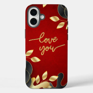 Rode Valentijnsdag houdt van je met bloemig Lijst iPhone 16 Plus Hoesje