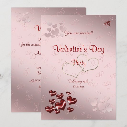 Rode Valentijnsdag Partij uitnodiging (Voorkant / Achterkant)