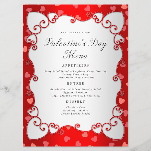  rode Valentijnsdag roze harten rand Menu (Voorkant)