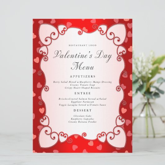  rode Valentijnsdag roze harten rand Menu (Staand voorkant)