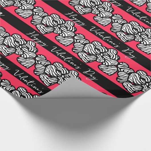 Rode Valentijnsdag Zebra Hart Patroon Voeg Naam to Cadeaupapier (Hoek)