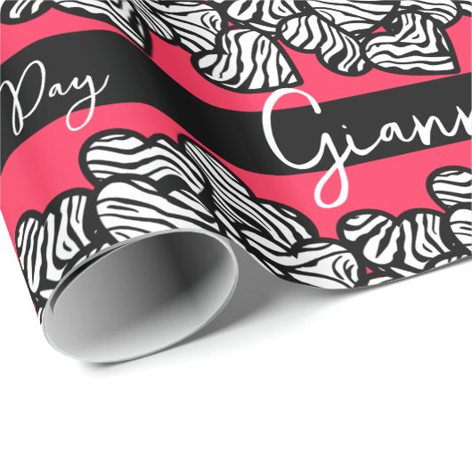 Rode Valentijnsdag Zebra Hart Patroon Voeg Naam to Cadeaupapier (Rol Hoek)