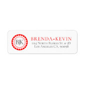 Rode Valentijnse  Hartcirkel Aangepast monogram Etiket (Voorkant)