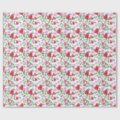 Rode valentijnsharten Roze bloemen Cadeaupapier (Vlak)