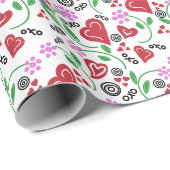 Rode valentijnsharten Roze bloemen Cadeaupapier (Rol Hoek)