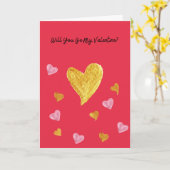 Rode Valentijnskaart met gouden en roze harten Kaart (Gele Bloem)