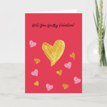 Rode Valentijnskaart met Gouden & Roze Harten