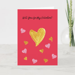 Rode Valentijnskaart met Gouden & Roze Harten Kaart