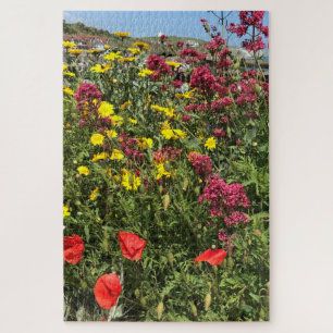 Rode Valerian, Rode Poppies en Gele Daisies Legpuzzel