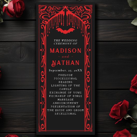 Rode Vampier Kathedraal Gotische bruiloft Programmakaart