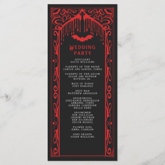 Rode Vampier Kathedraal Gotische bruiloft Programmakaart (Achterkant)