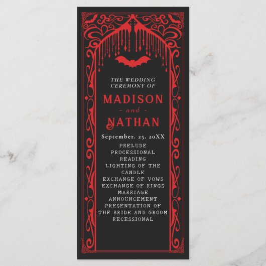 Rode Vampier Kathedraal Gotische bruiloft Programmakaart (Voorkant)