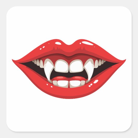 Rode vampierlippen vierkante sticker (Voorkant)
