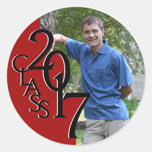 Rode Varsity 2017 Afstuderen klasse met foto Ronde Sticker (Voorkant)