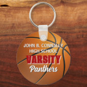 Rode Varsity Basketbal Aangepaste Hoge School Sleutelhanger (Voorkant)