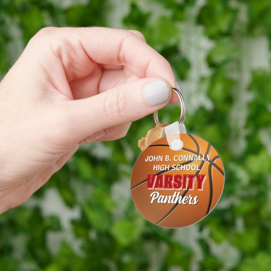 Rode Varsity Basketbal Aangepaste Hoge School Sleutelhanger (Hand)