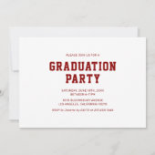 Rode Varsity Sport Afstudeerfeest Kaart (Achterkant)