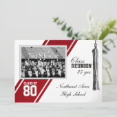Rode Varsity Stripe met Fotoklasse Reünie Kaart (Staand voorkant)