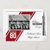 Rode Varsity Stripe met Fotoklasse Reünie Kaart (Voorkant / Achterkant)