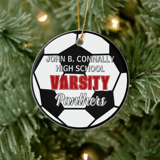 Rode Varsity Voetbal Aangepaste Hoge School Kerstm Keramisch Ornament (Boom)
