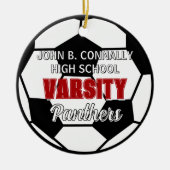 Rode Varsity Voetbal Aangepaste Hoge School Kerstm Keramisch Ornament (Voorkant)