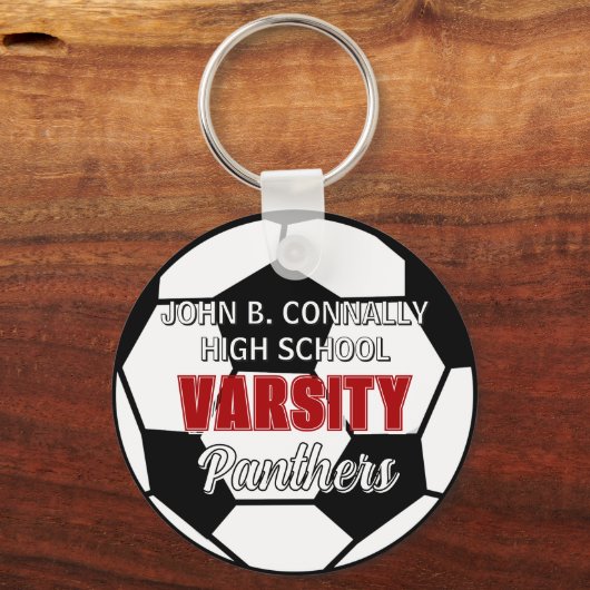 Rode Varsity Voetbal Aangepaste Hoge School Sleutelhanger (Voorkant)